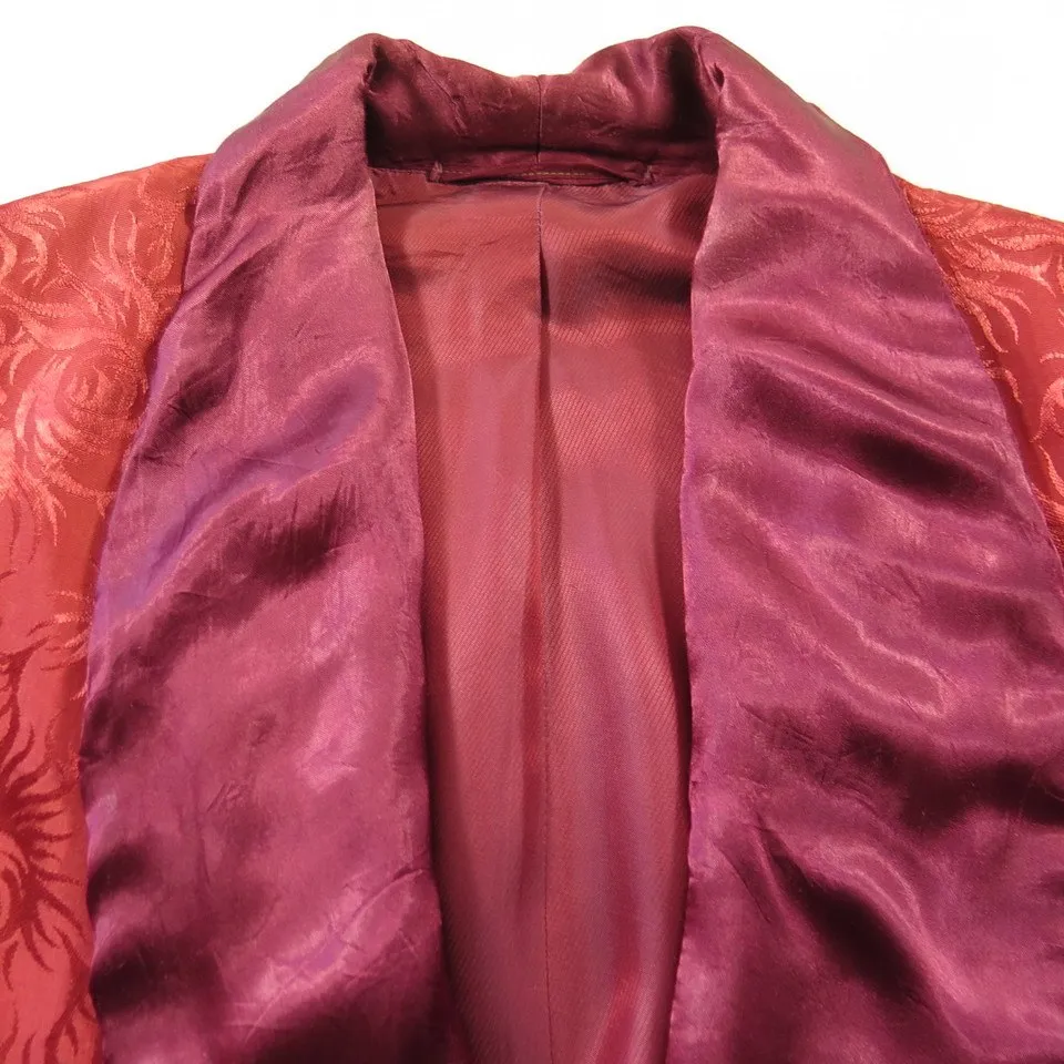 Vintage 50s Atomic Rockabilly Robe Mens M Smoking Silk Red