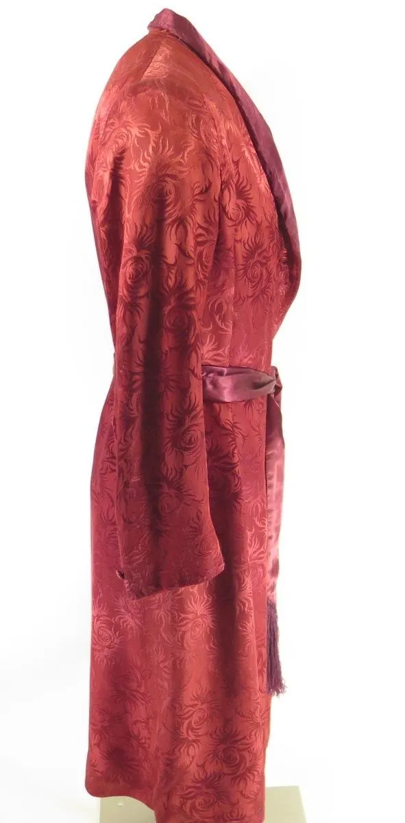 Vintage 50s Atomic Rockabilly Robe Mens M Smoking Silk Red