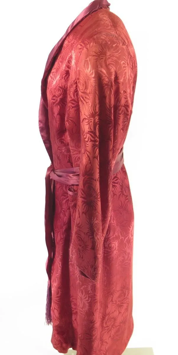 Vintage 50s Atomic Rockabilly Robe Mens M Smoking Silk Red