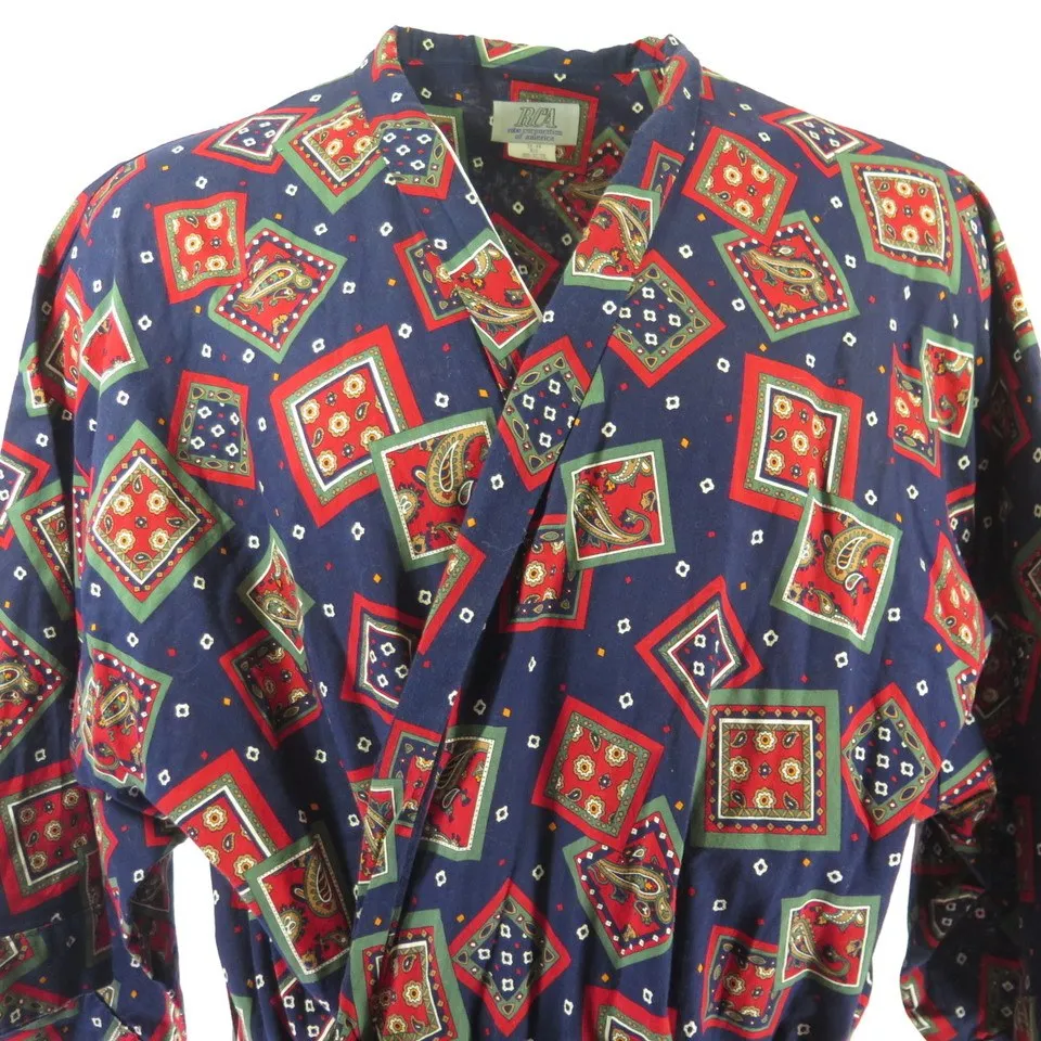 Vintage 80s Paisley Robe 3XL BIG Retro USA RCA Sleepwear Lounge wear