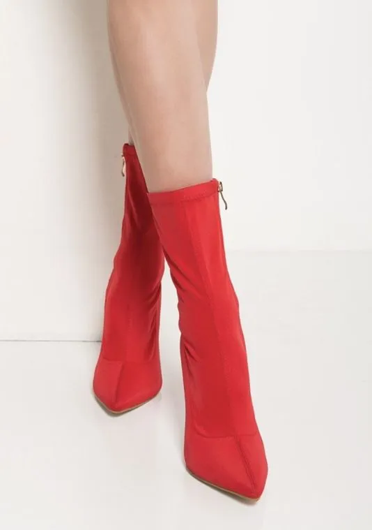 Vivian Red Lycra Pointy Toe Booties