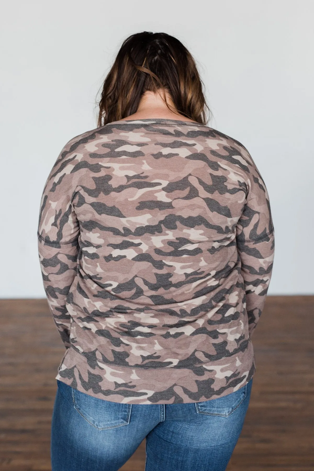 What If Long Sleeve Pullover- Brown Camo