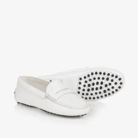 White Leather Gommino Moccasins