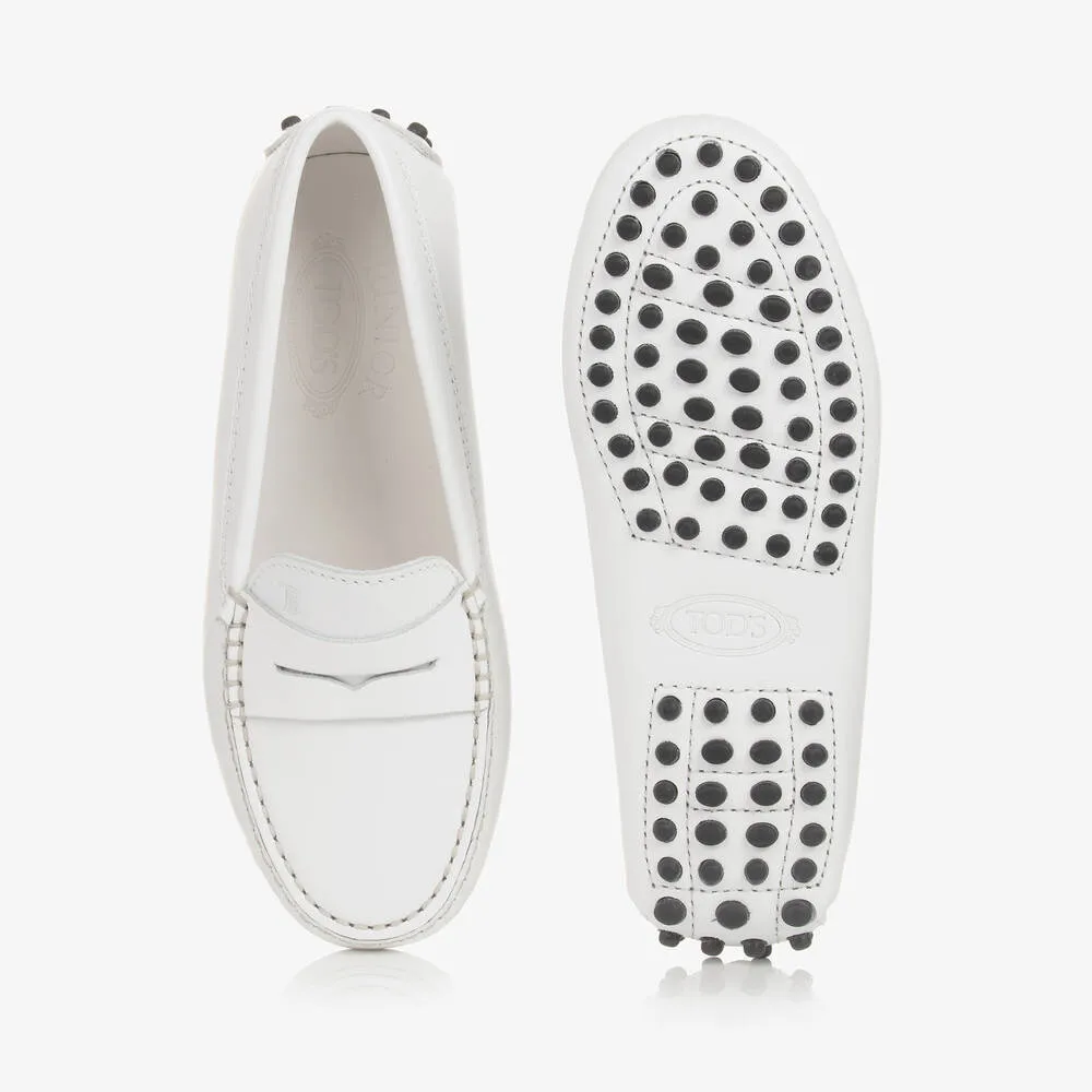 White Leather Gommino Moccasins