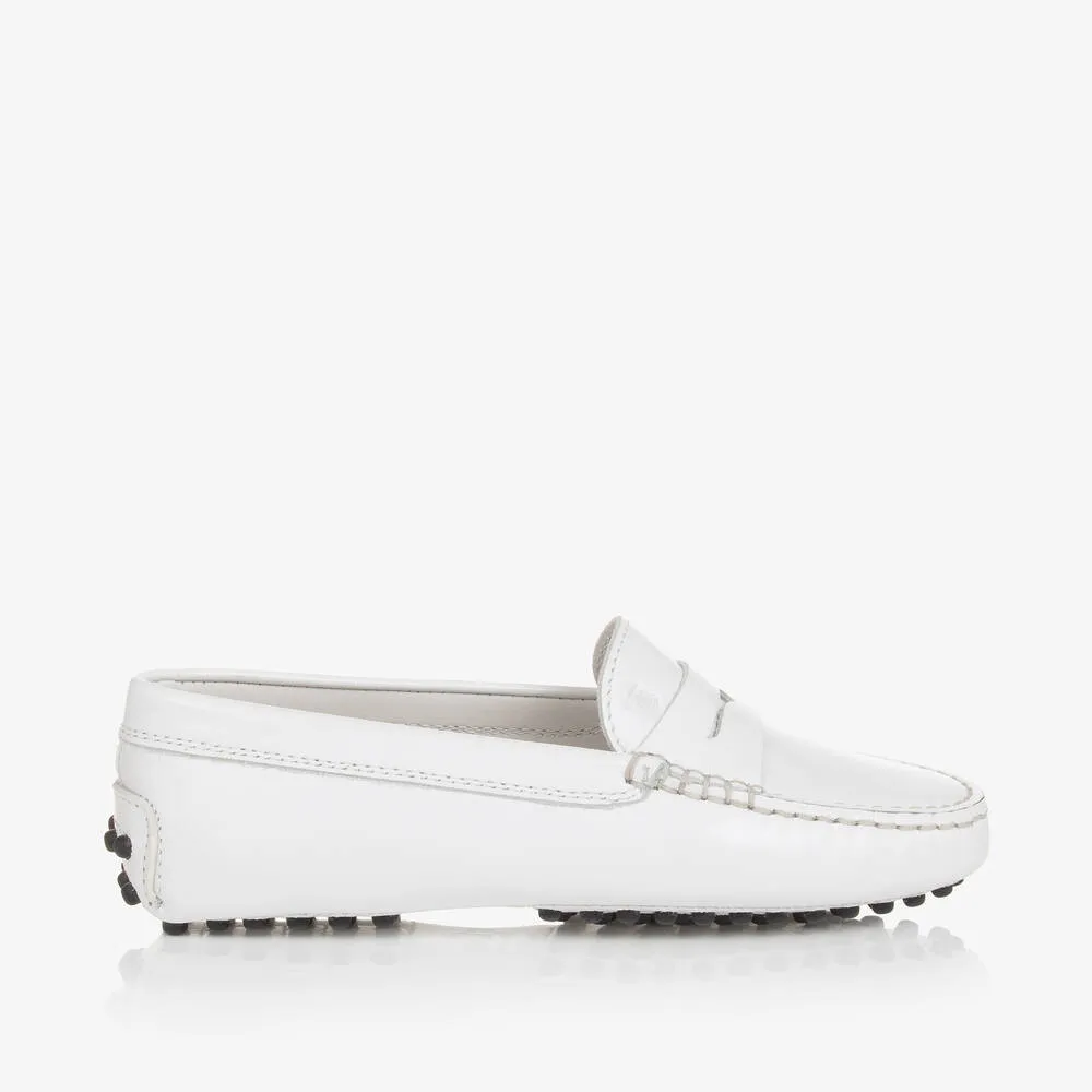 White Leather Gommino Moccasins