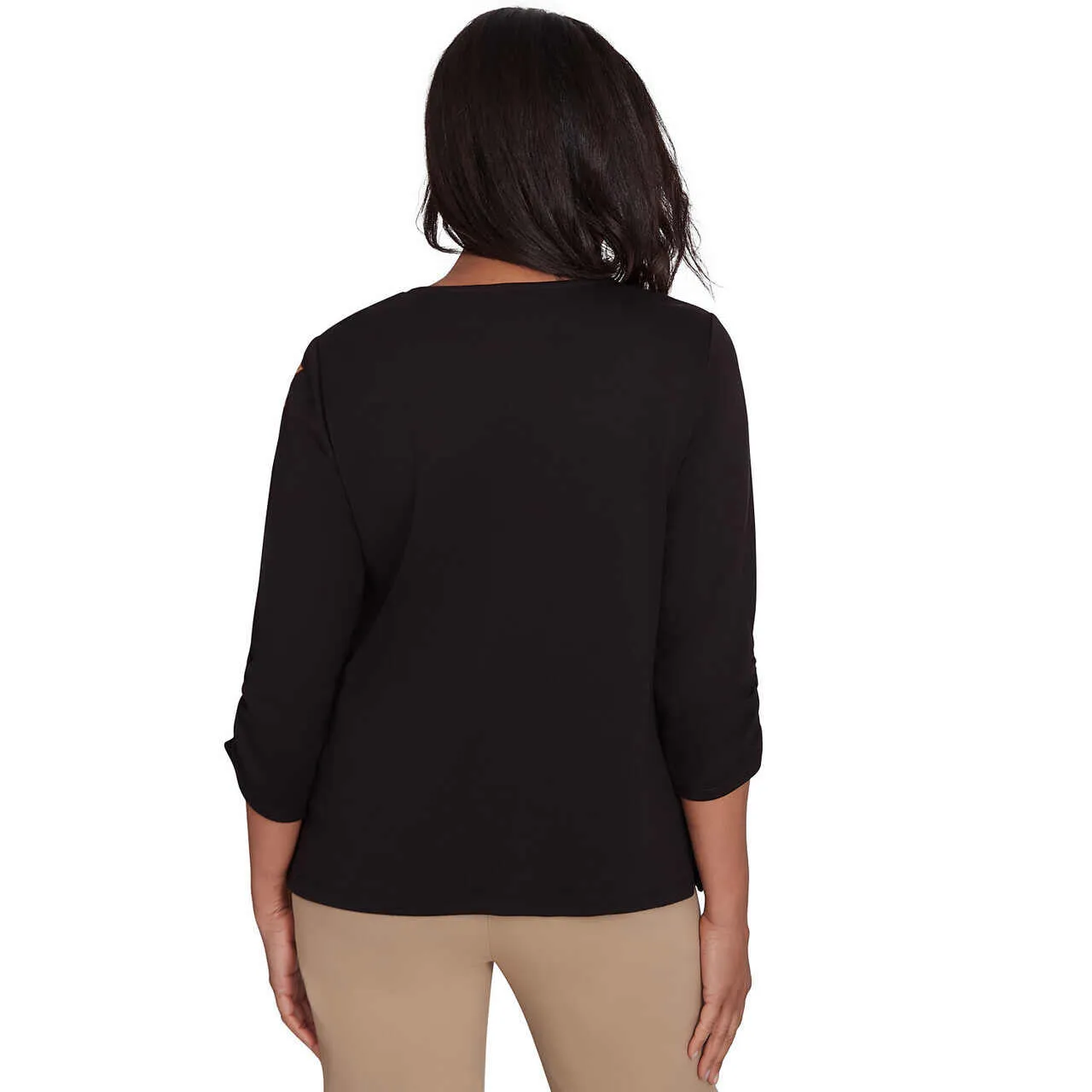 Women's Leaf Embroidered Ruched Sleeve Sweater - 71453