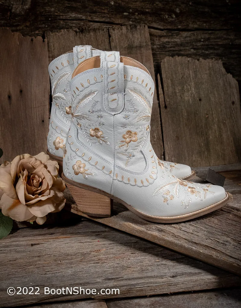 Women's #Primrose White Floral Embroidery Short Western Booties DI748