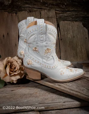 Women's #Primrose White Floral Embroidery Short Western Booties DI748