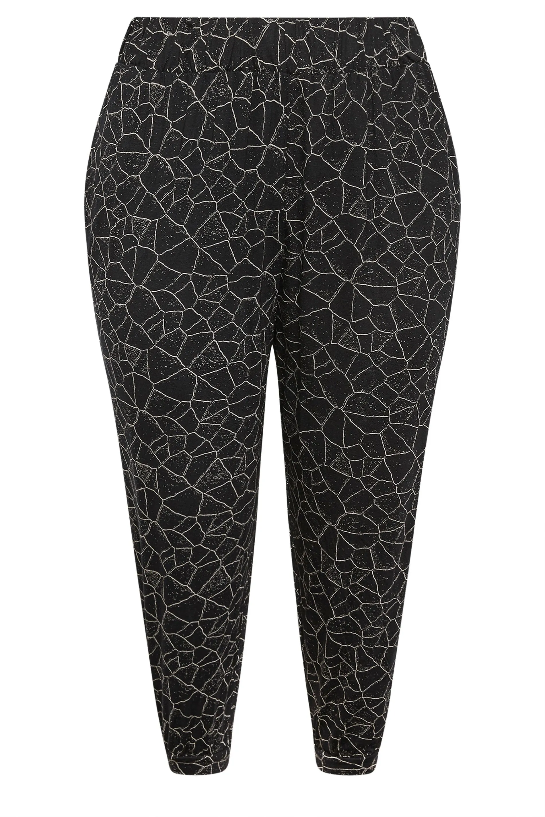 YOURS Curve Black Geometric Print Cropped Harem Joggers