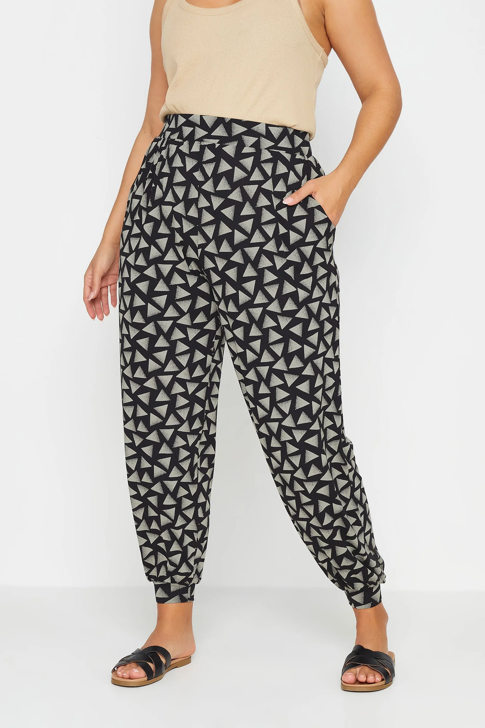 YOURS Curve Black Geometric Print Harem Joggers