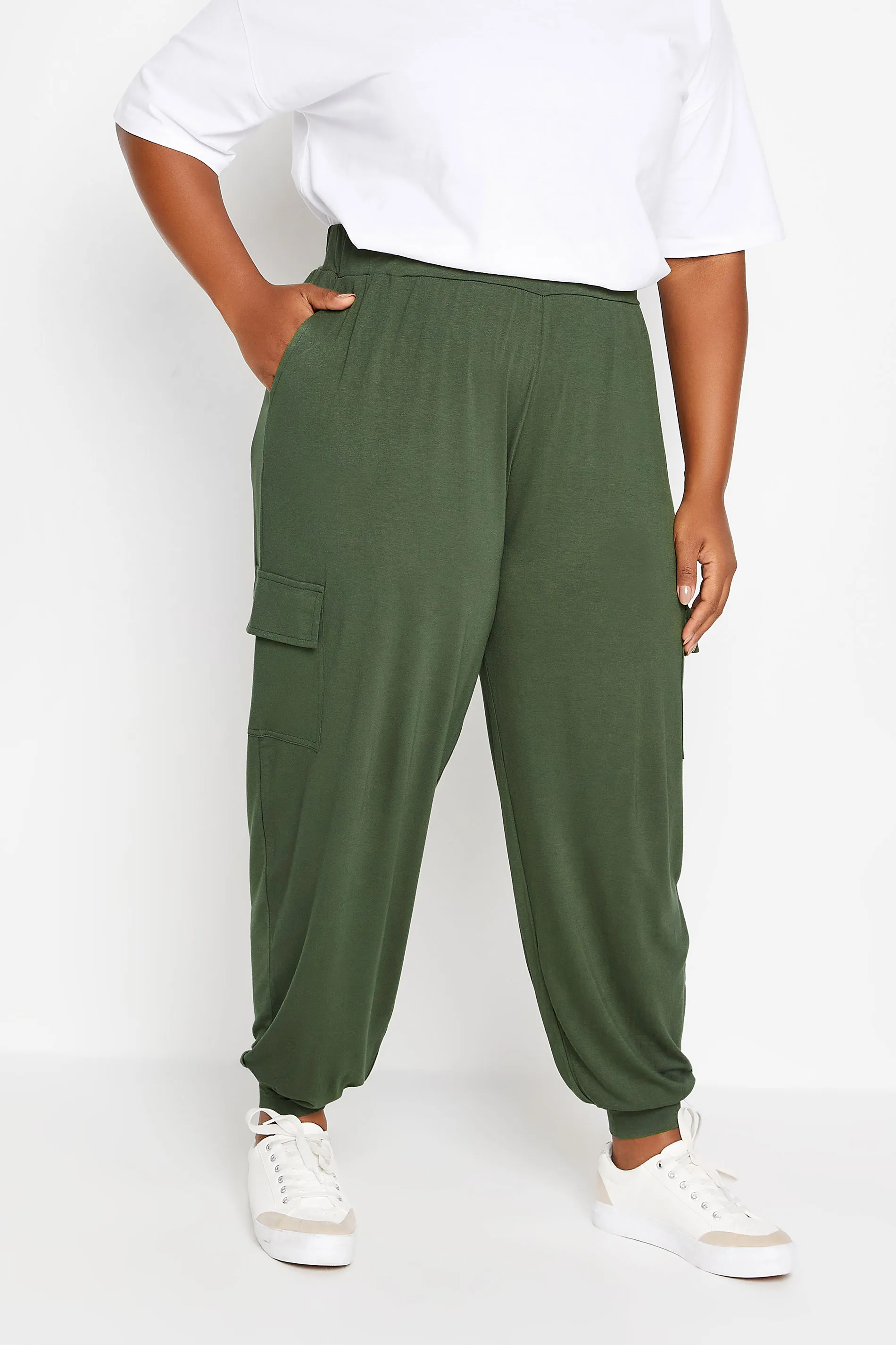 YOURS Curve Khaki Green Cargo Pocket Harem Joggers