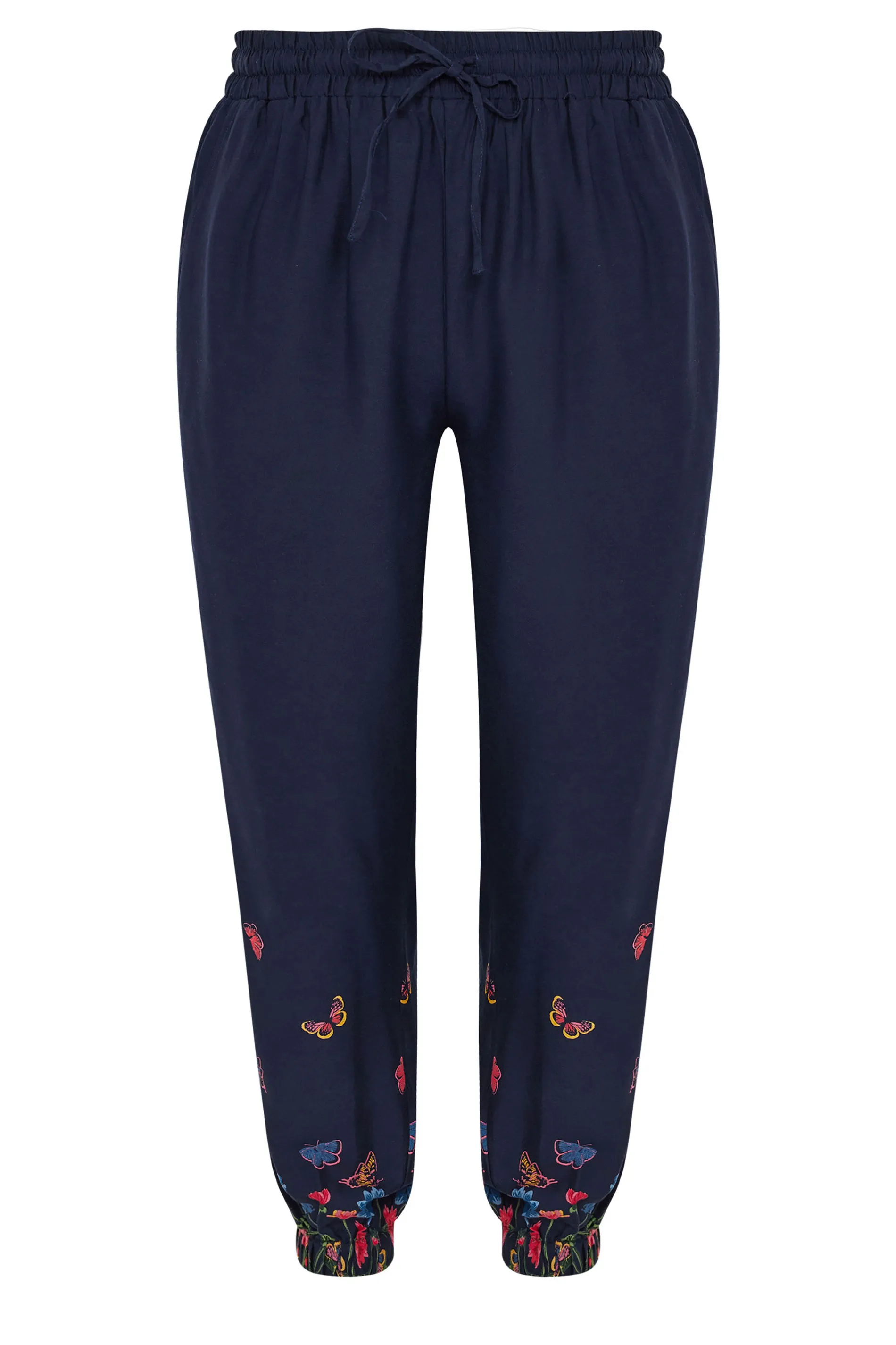 YOURS Curve Navy Blue Butterfly Print Border Joggers