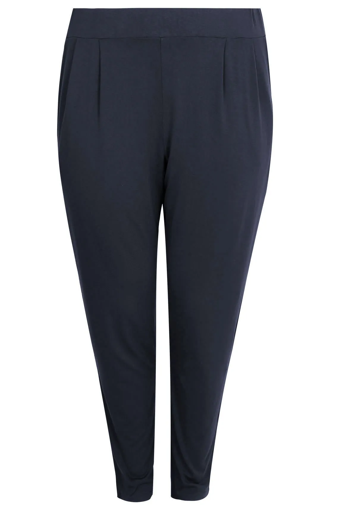 YOURS Curve Navy Blue Double Pleat Stretch Jersey Joggers