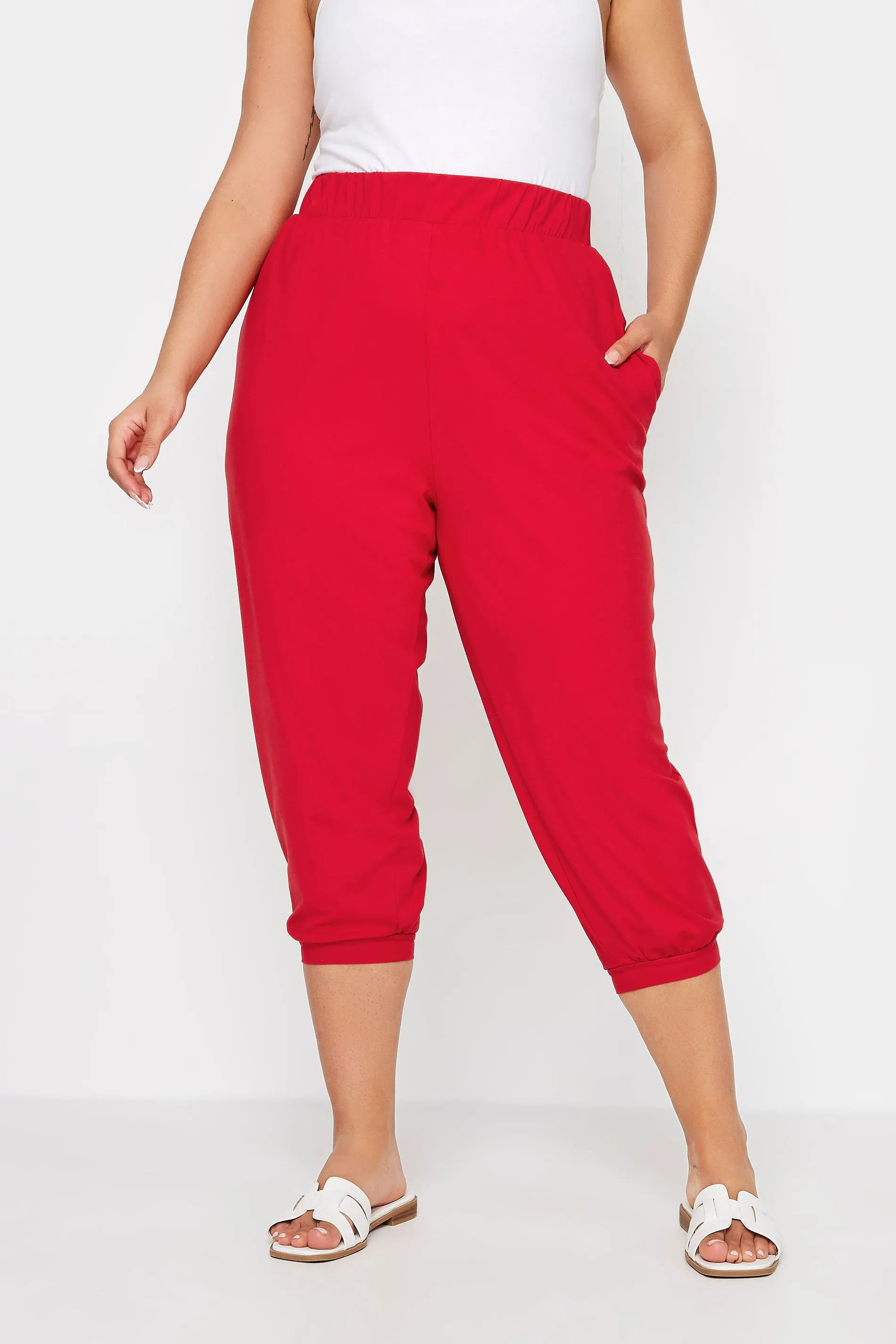 YOURS Curve Red Cropped Harem Joggers