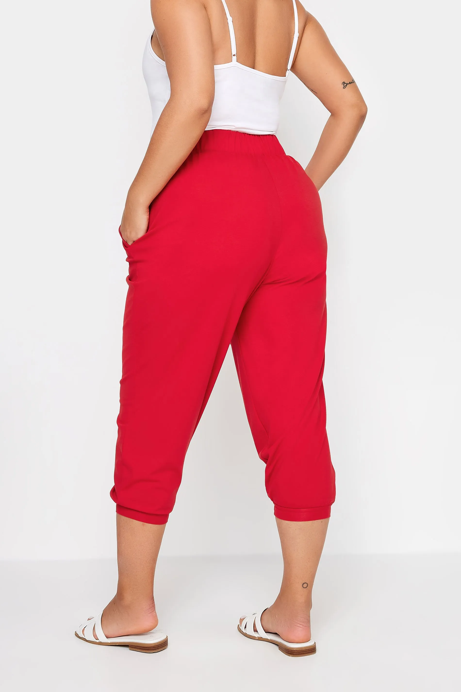 YOURS Curve Red Cropped Harem Joggers